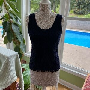 J.Crew Navy Blue Scalloped lace top.